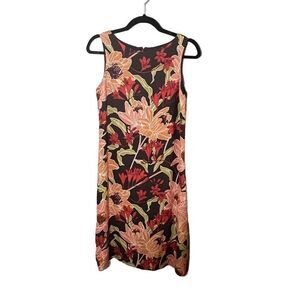 Tommy Bahama Womens Floral Silk Lined Sleeveless Sheath Dress Brown Coral Size 4